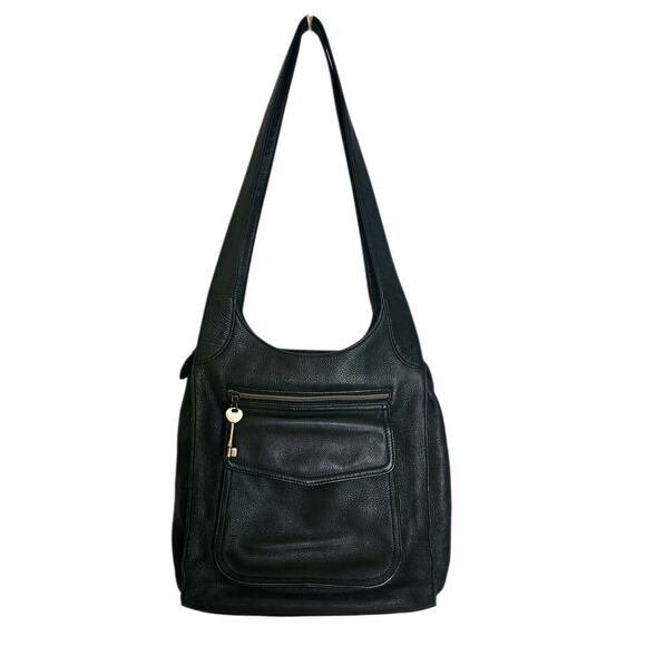 Fossil Handbags - Fossil Black Leather Moto Boho 1954 Shoulder Bag Purse